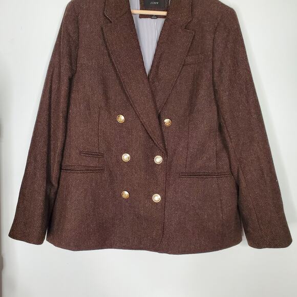 J Crew Bristol Blazer Hazelnut English Wool Herringbone Brown BA441 Size 14 - Picture 4 of 11